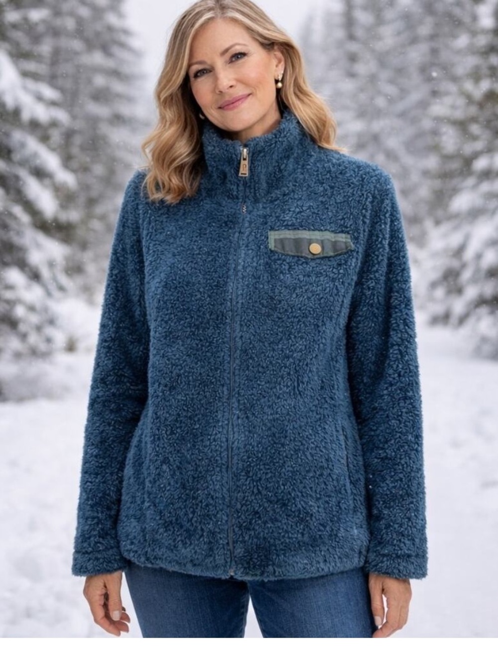 Pendleton Deep Blue Teddy Fleece Zip Jacket